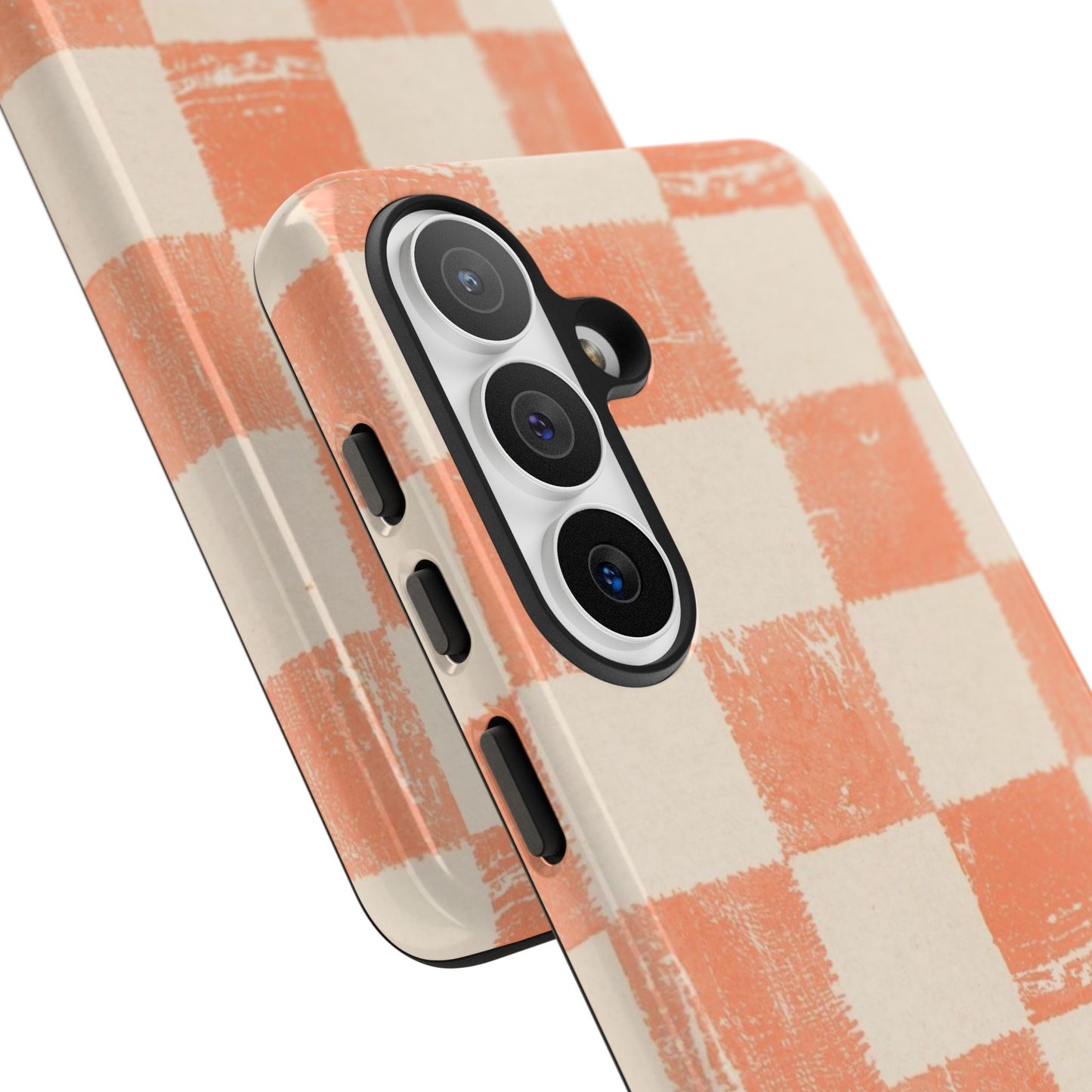 Peach Checkerboard Tough Phone Case — Retro Distressed Grid Design