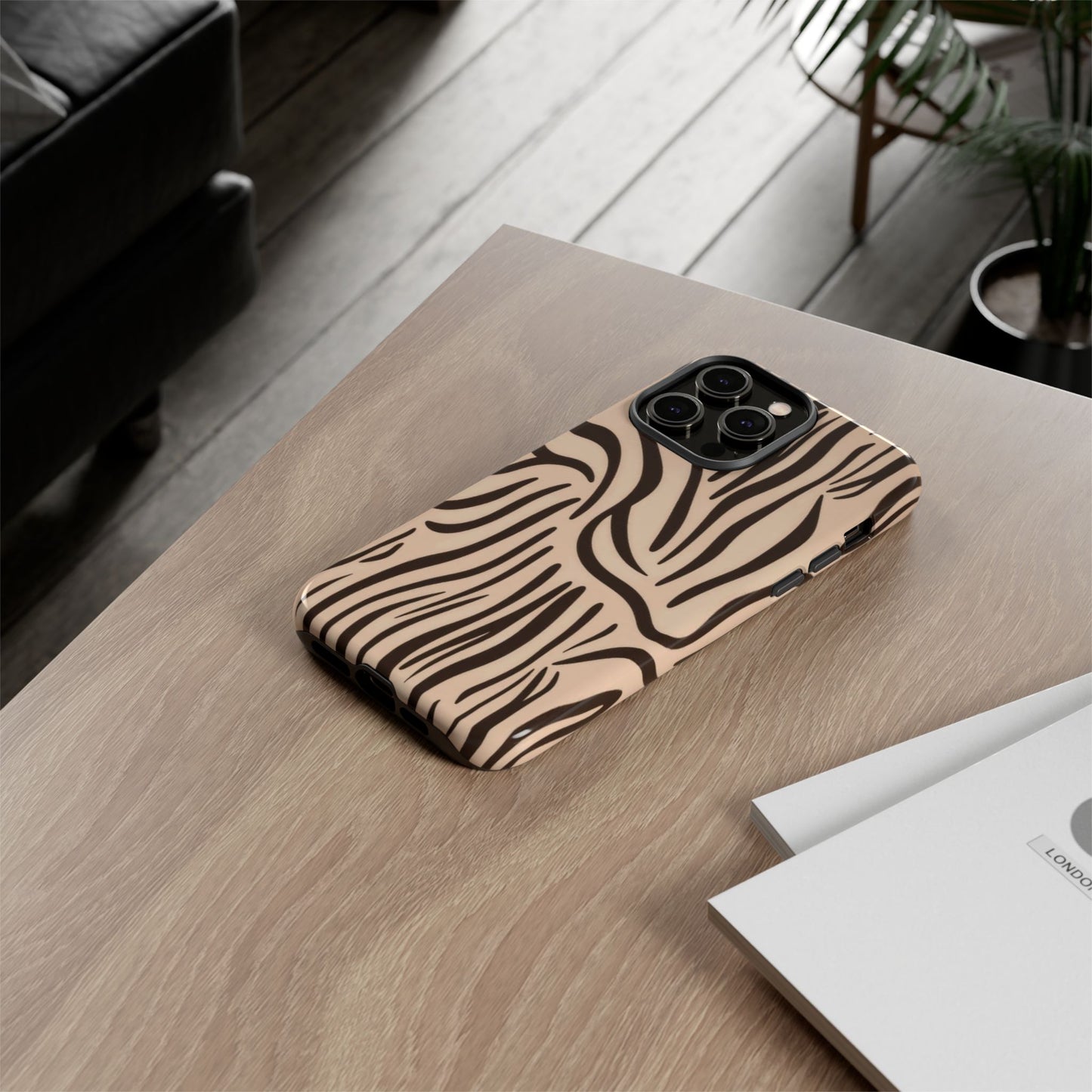 Zebra Stripe Tough Phone Case – Neutral Animal Print Protective Cover