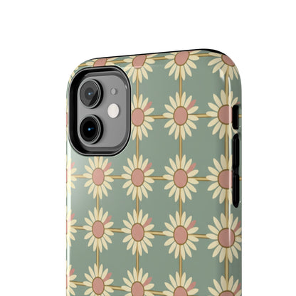 Daisy Pattern Tough Phone Case — Retro Floral Protective Cover