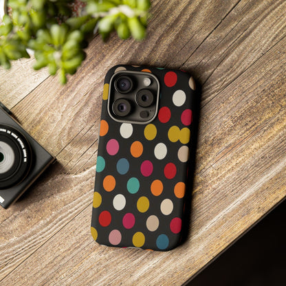 Polka Dot Tough Phone Case – Colorful Retro Dots on Black