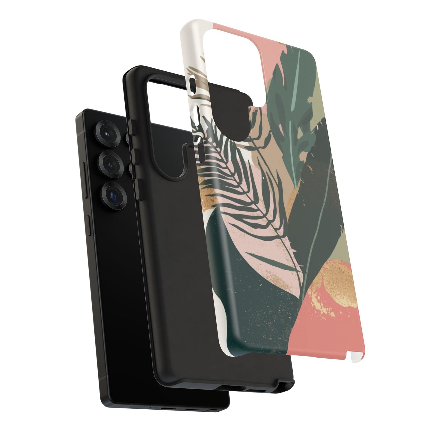 Tropical Leaf Tough Phone Case — Abstract Pink & Green Botanical Protective Cover