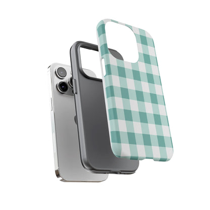 Mint Green Buffalo Check Tough Phone Case — Durable Plaid Protective Cover