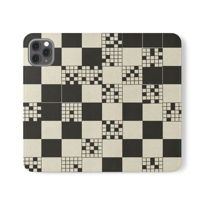 Checkerboard Flip Phone Case – Retro Black & Cream Geometric Wallet Case