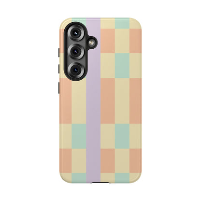 Pastel Checkered Phone Case — Retro Stripe Tough Case