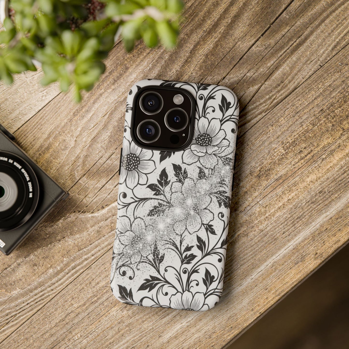 Floral Lace Phone Case — Black & White Vintage Flower Protective Case