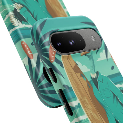 Phone Case — Retro Dressed Seagull Surfing Beach Illustration