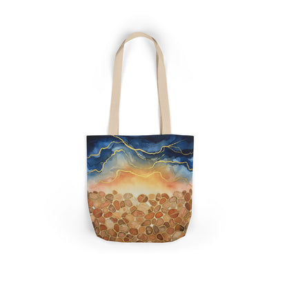Sunset Pebble Beach Canvas Tote — Artistic Ocean Wave Beach Tote Bag