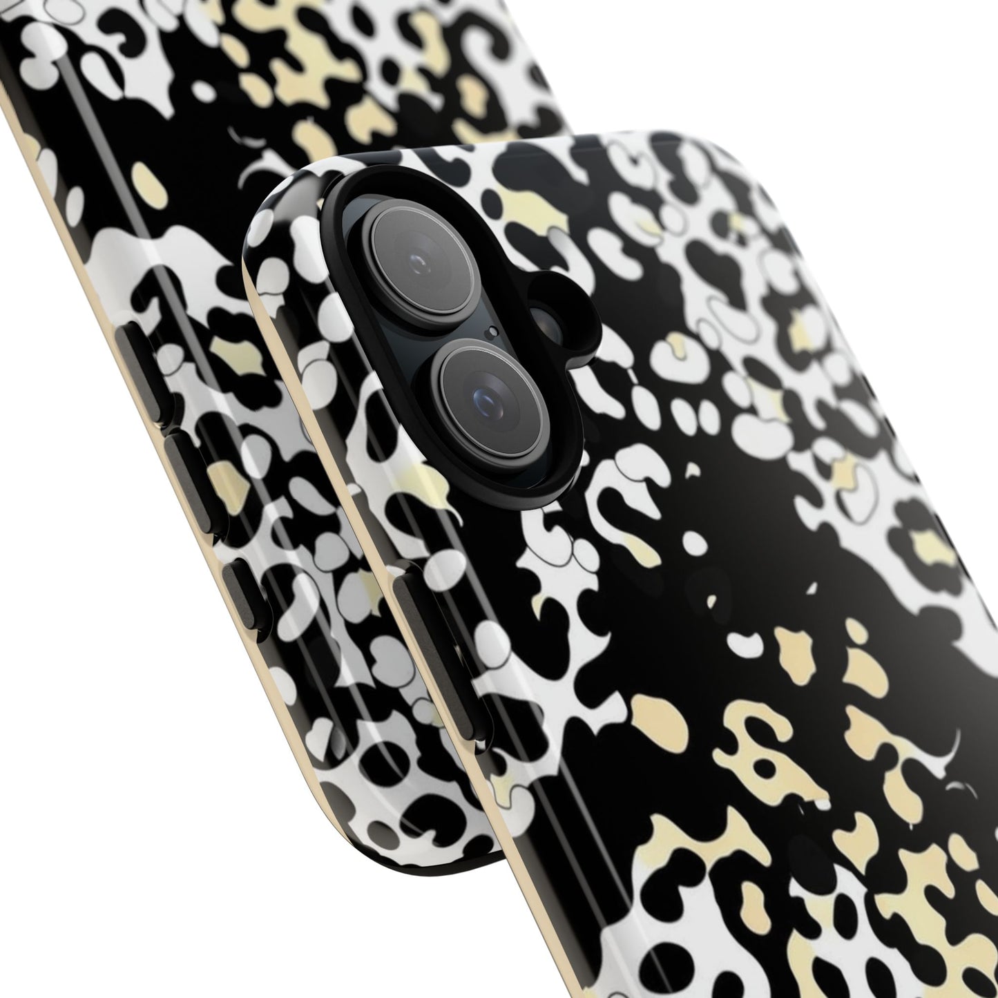 Leopard Splash Tough Phone Case — Black & Cream Animal Print Protective Cover
