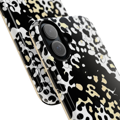 Leopard Splash Tough Phone Case — Black & Cream Animal Print Protective Cover