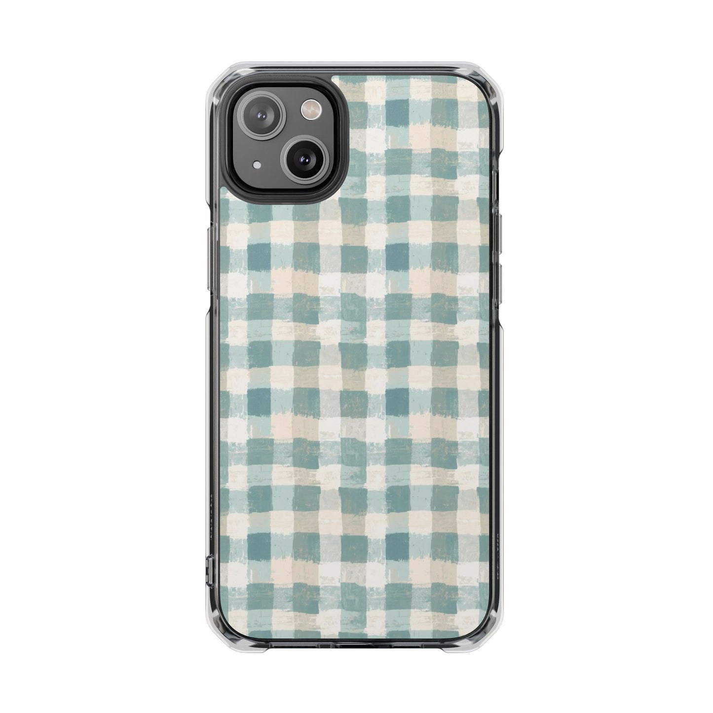Clear Magnetic Impact Phone Case — Blue Green Gingham Plaid