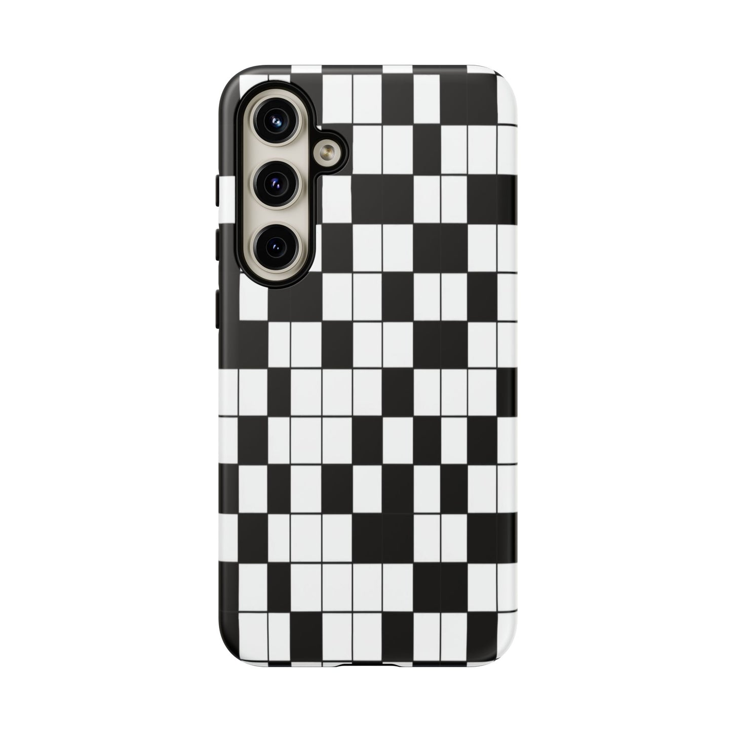 Crossword Grid Phone Case — Black & White Puzzle Pattern Tough Phone Cover