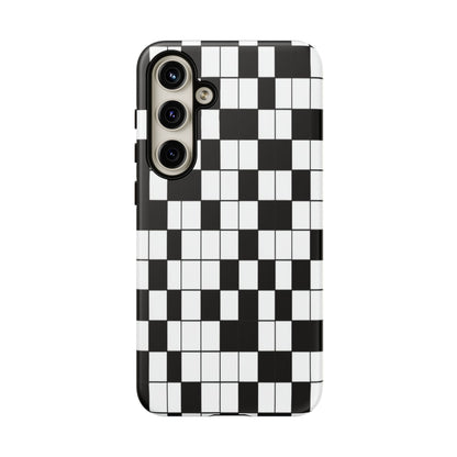 Crossword Grid Phone Case — Black & White Puzzle Pattern Tough Phone Cover