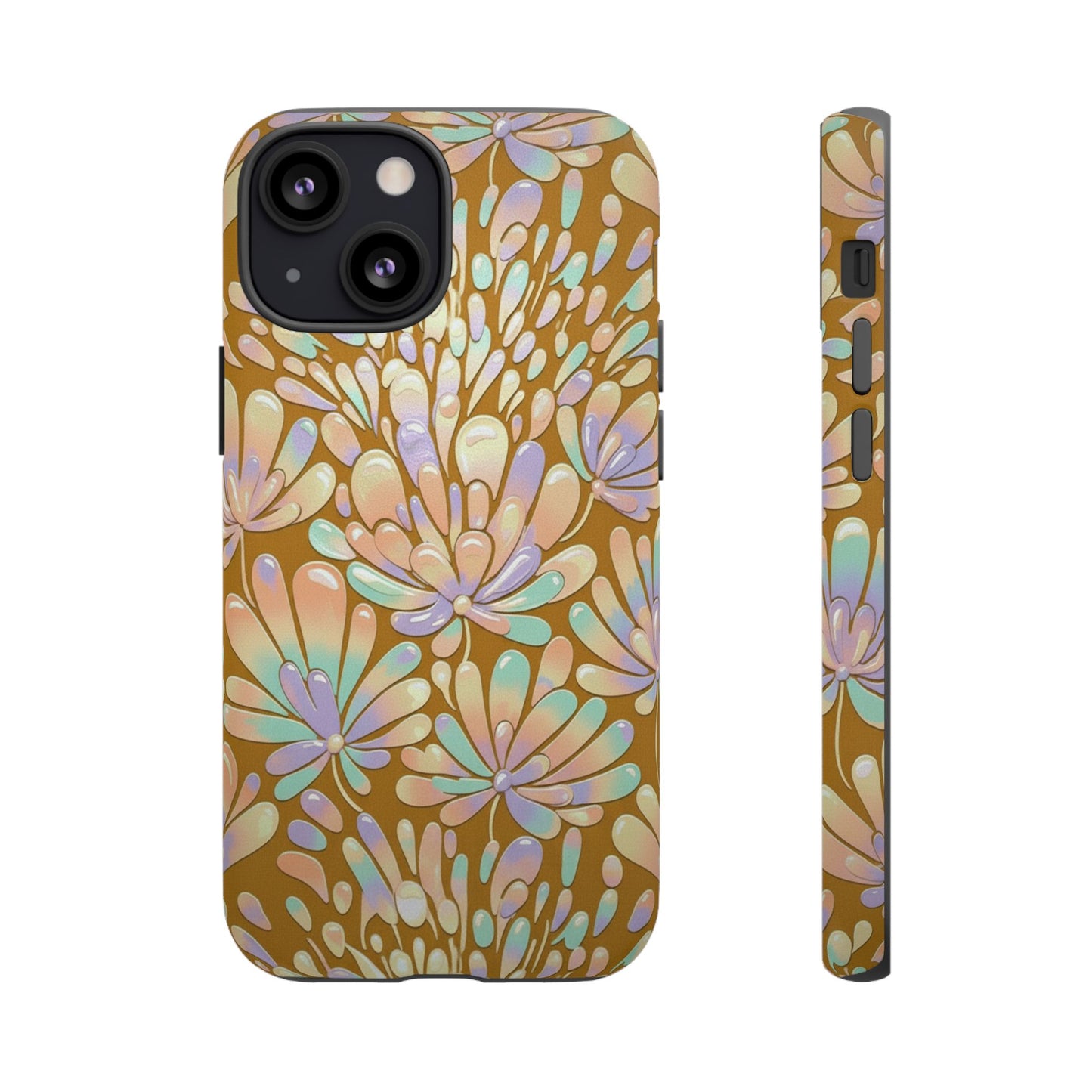 Floral Burst Tough Phone Case – Gold Pastel Botanical Protection