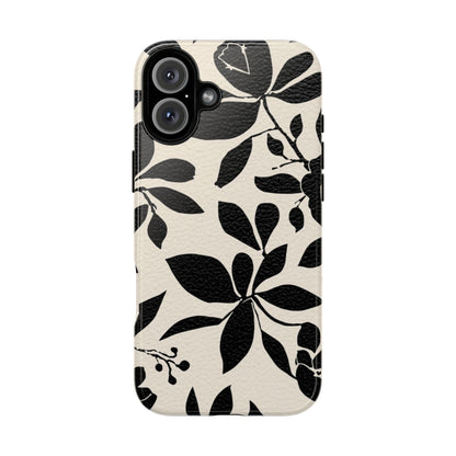 Black Floral Pattern Phone Case — Monochrome Botanical Tough Case