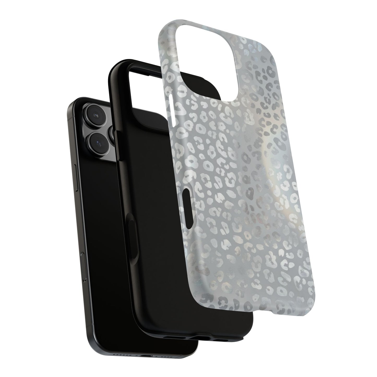 Grey Leopard Print Tough Phone Case — Durable Protective iPhone Cover