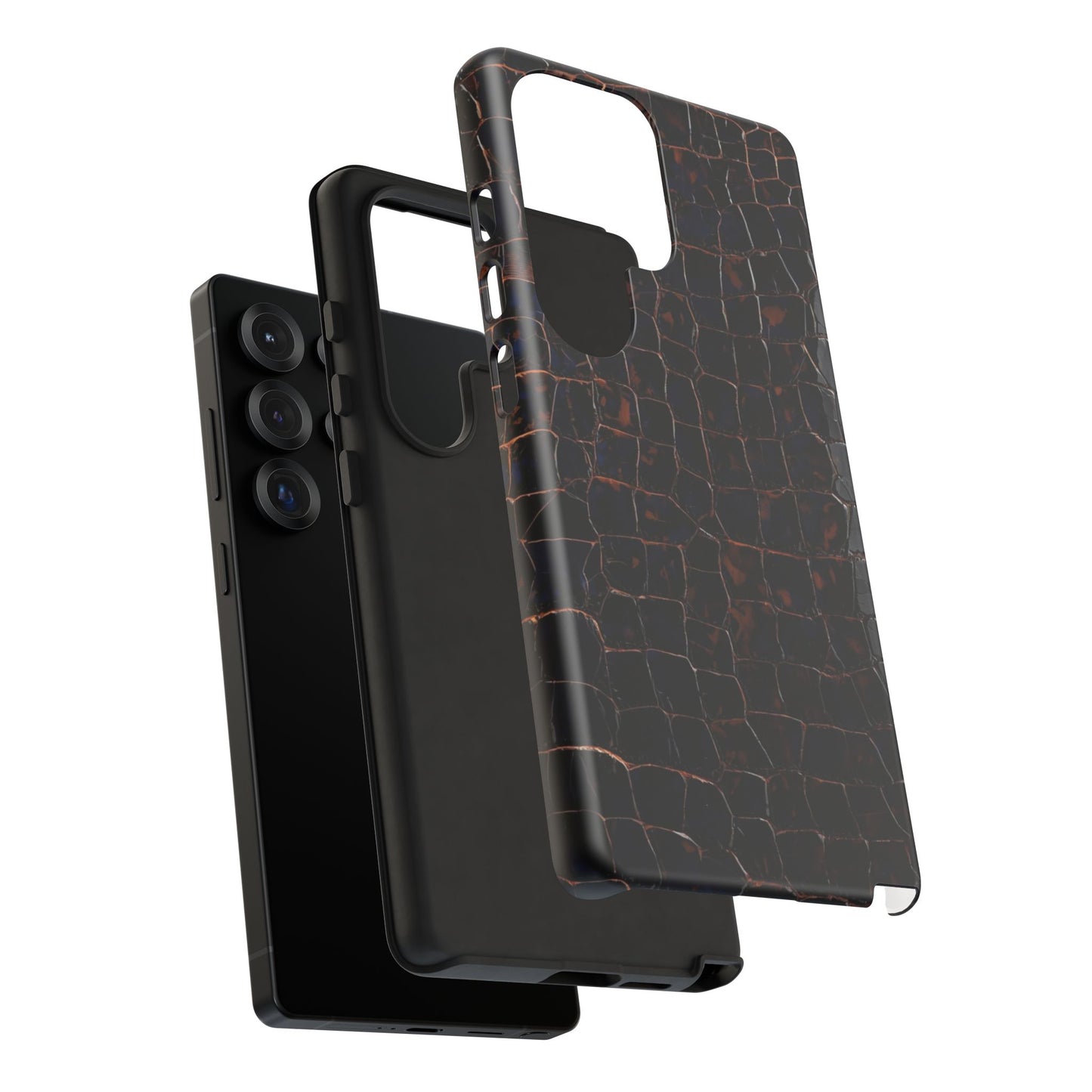 Croc-Embossed Tough Phone Case — Shockproof Black Alligator Texture