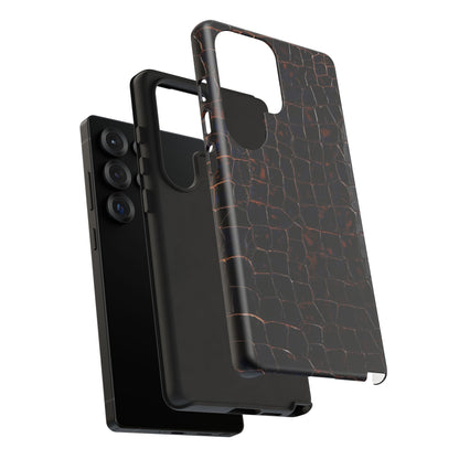 Croc-Embossed Tough Phone Case — Shockproof Black Alligator Texture