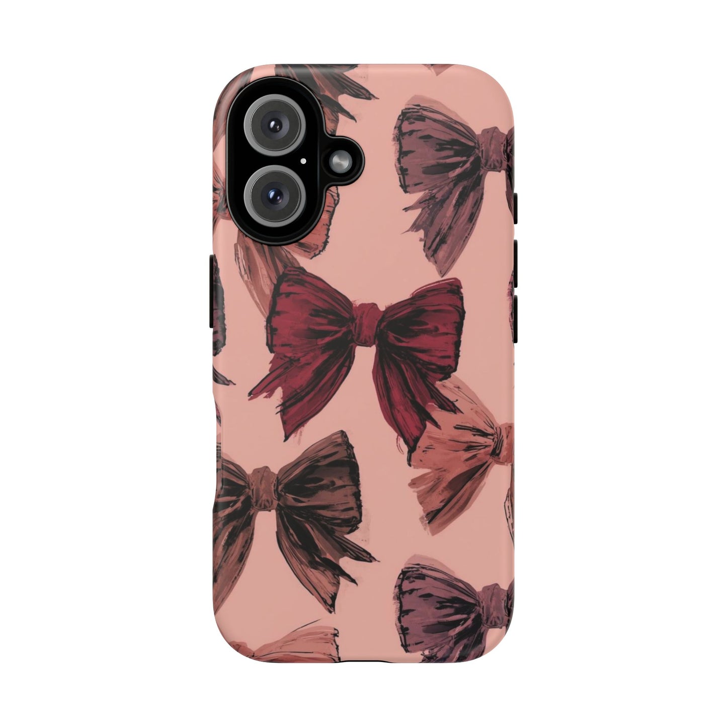 Bow Pattern Tough Phone Case — Pink Watercolor Bows Protective iPhone Cover