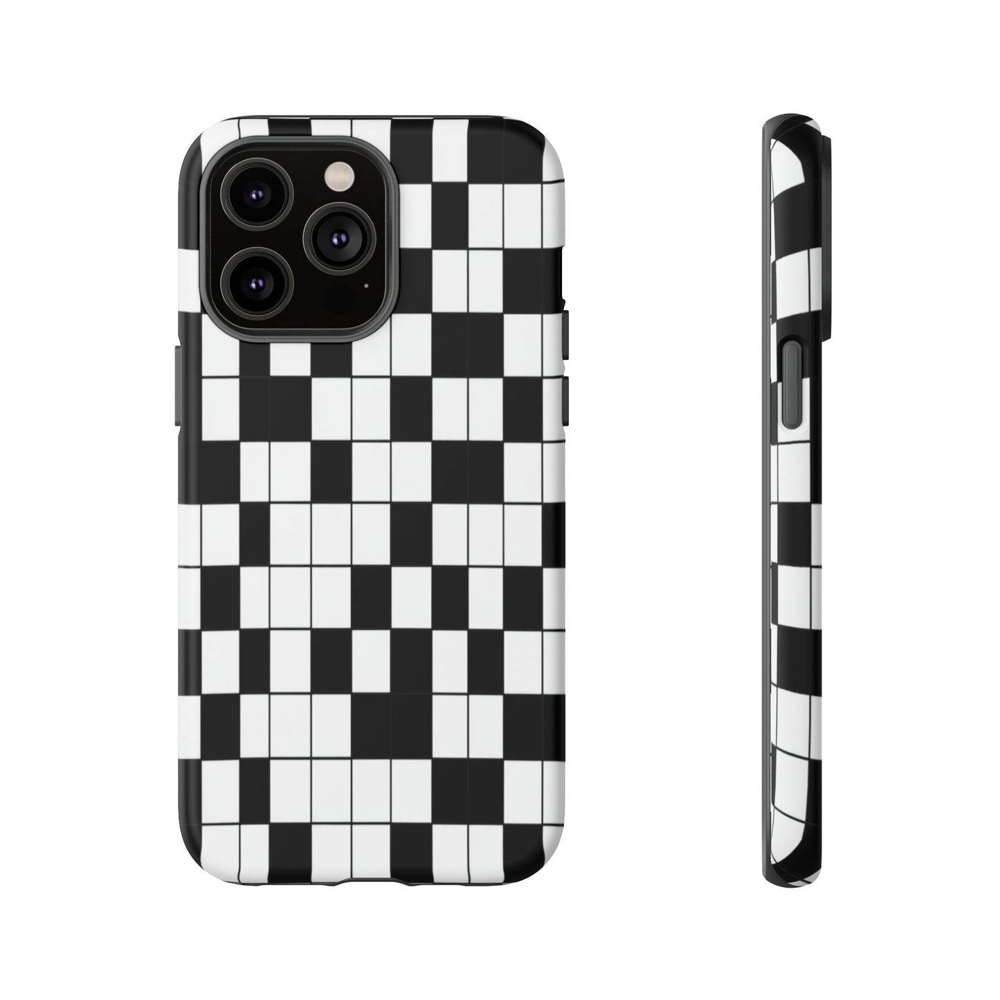 Crossword Grid Phone Case — Black & White Puzzle Pattern Tough Phone Cover