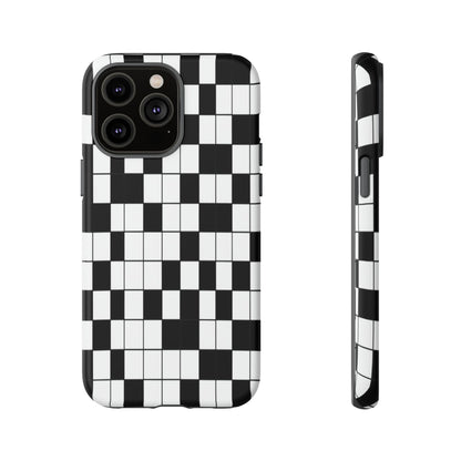 Crossword Grid Phone Case — Black & White Puzzle Pattern Tough Phone Cover