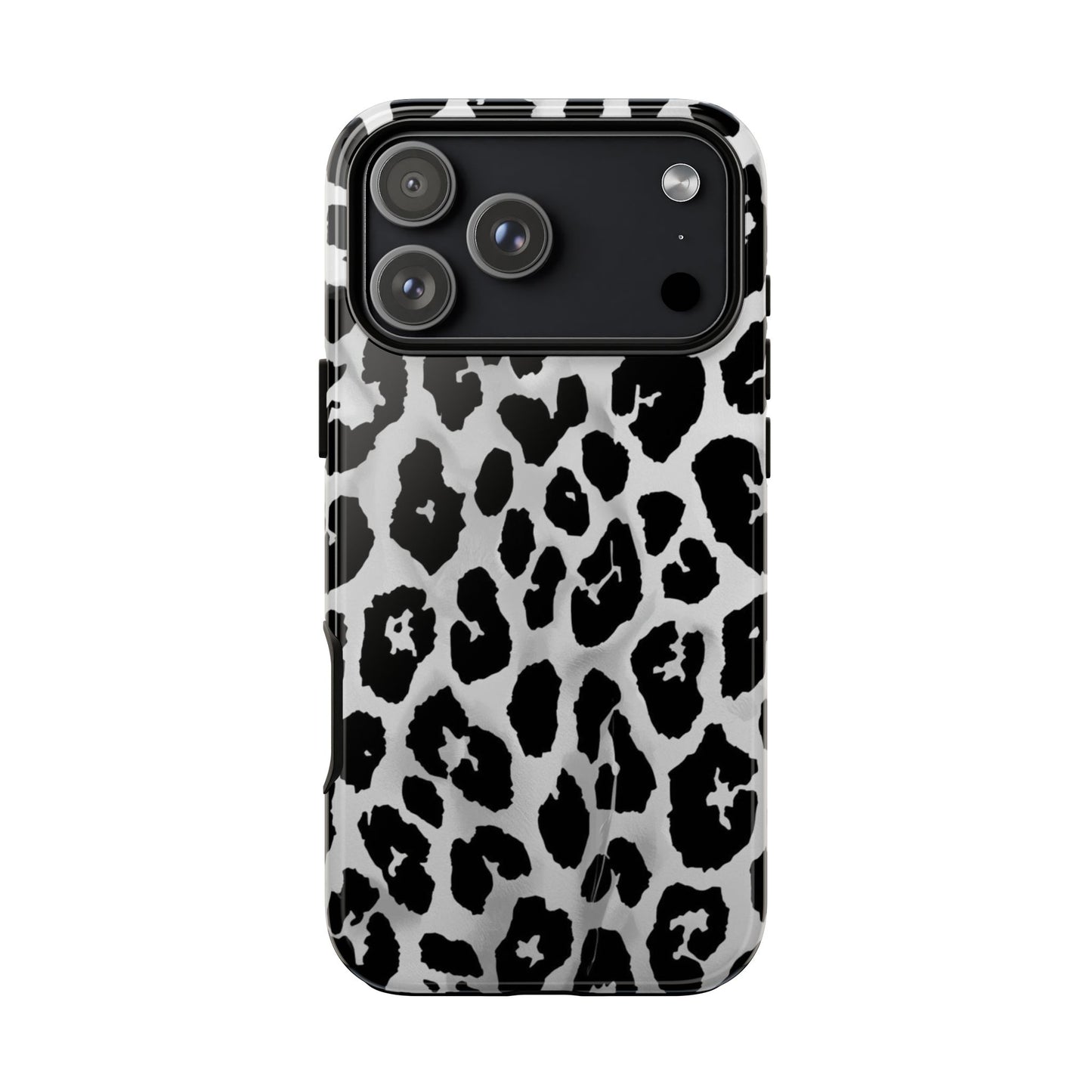 Leopard Print Tough Phone Case – Black & White Animal Pattern Protective Cover