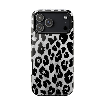 Leopard Print Tough Phone Case – Black & White Animal Pattern Protective Cover