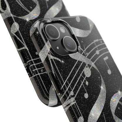 Musical Notes Tough Phone Case – Glitter Black Musician Phone Cover