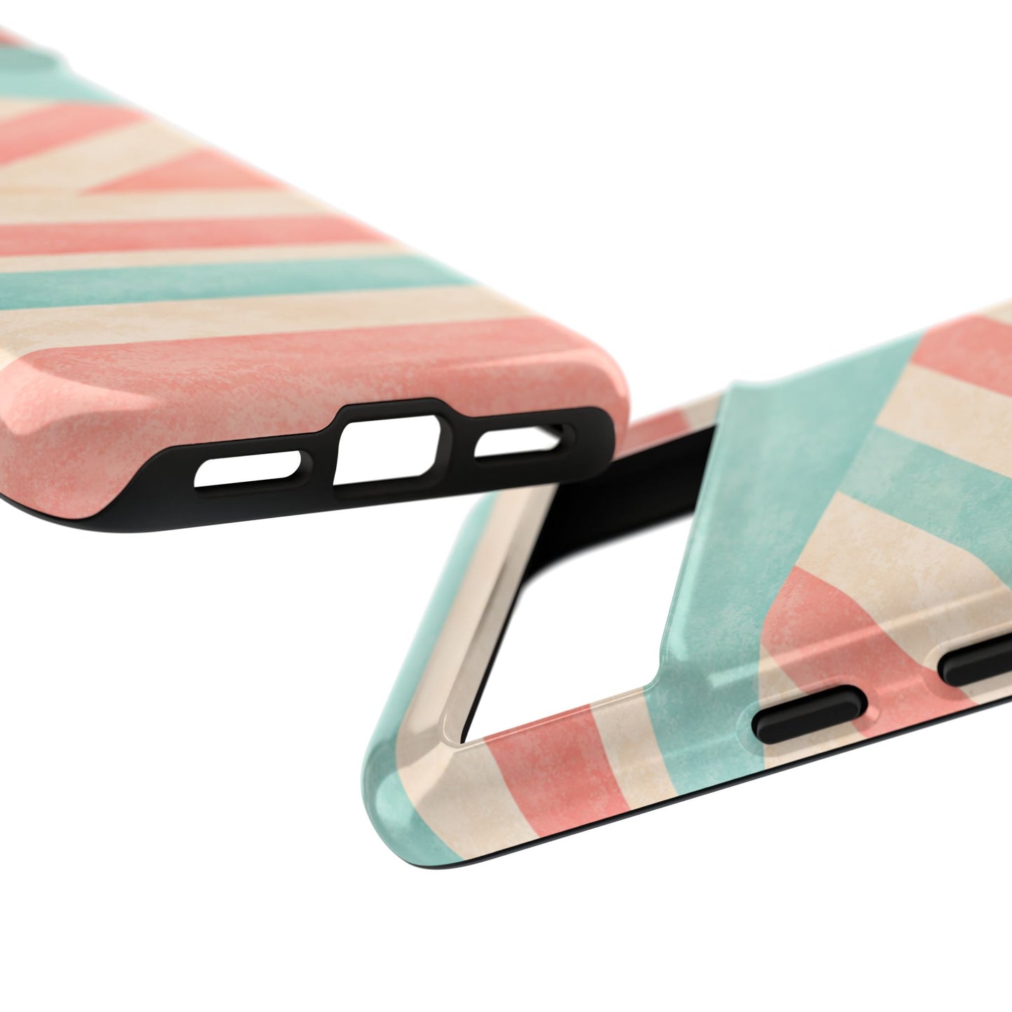 Pastel Stripes Tough Phone Case – Retro Coral & Teal Protective Cover