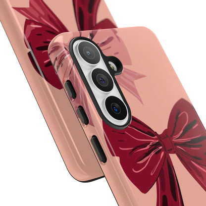 Bow Pattern Tough Phone Case — Pink, Red & Black Decorative Bows