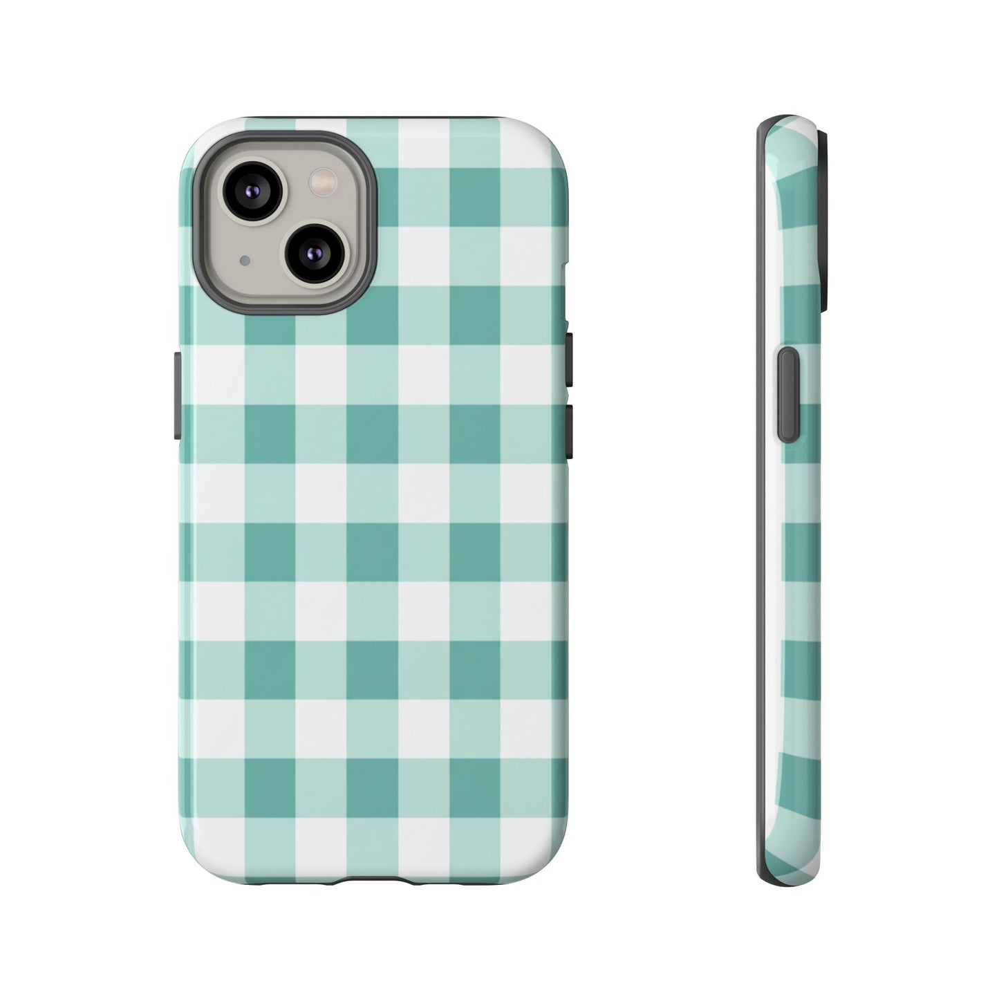 Mint Green Buffalo Check Tough Phone Case — Durable Plaid Protective Cover
