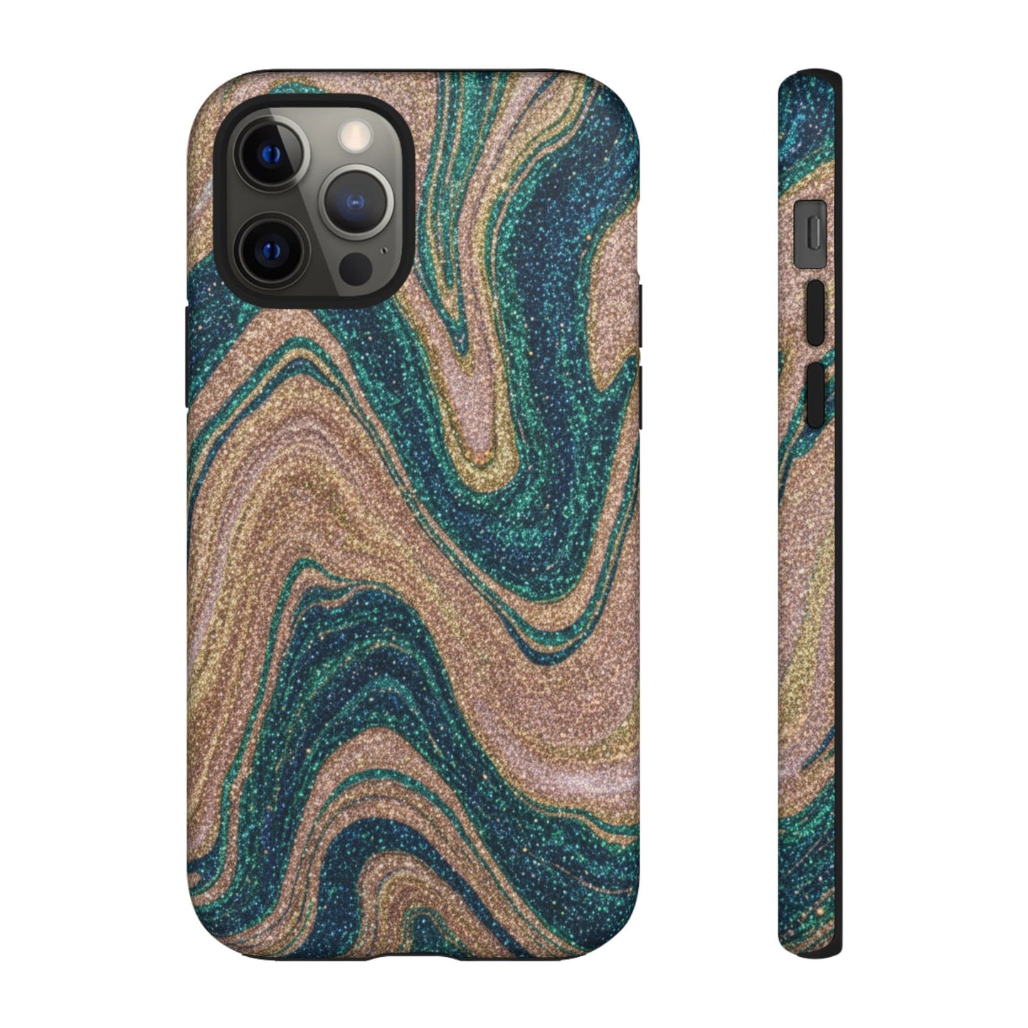 Marbled Teal & Gold Phone Case — Glitter Swirl Tough Case