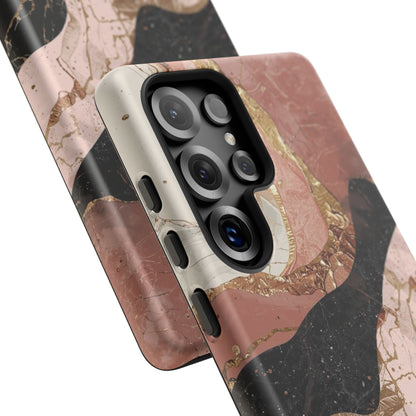 Marbled Rose Gold Phone Case — Abstract Pink & Black Protective Tough Case