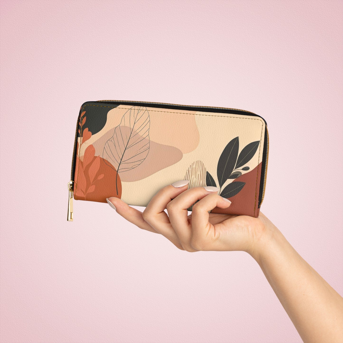 Women's Abstract Leaf Wallet - Vegan Abstract Foliage