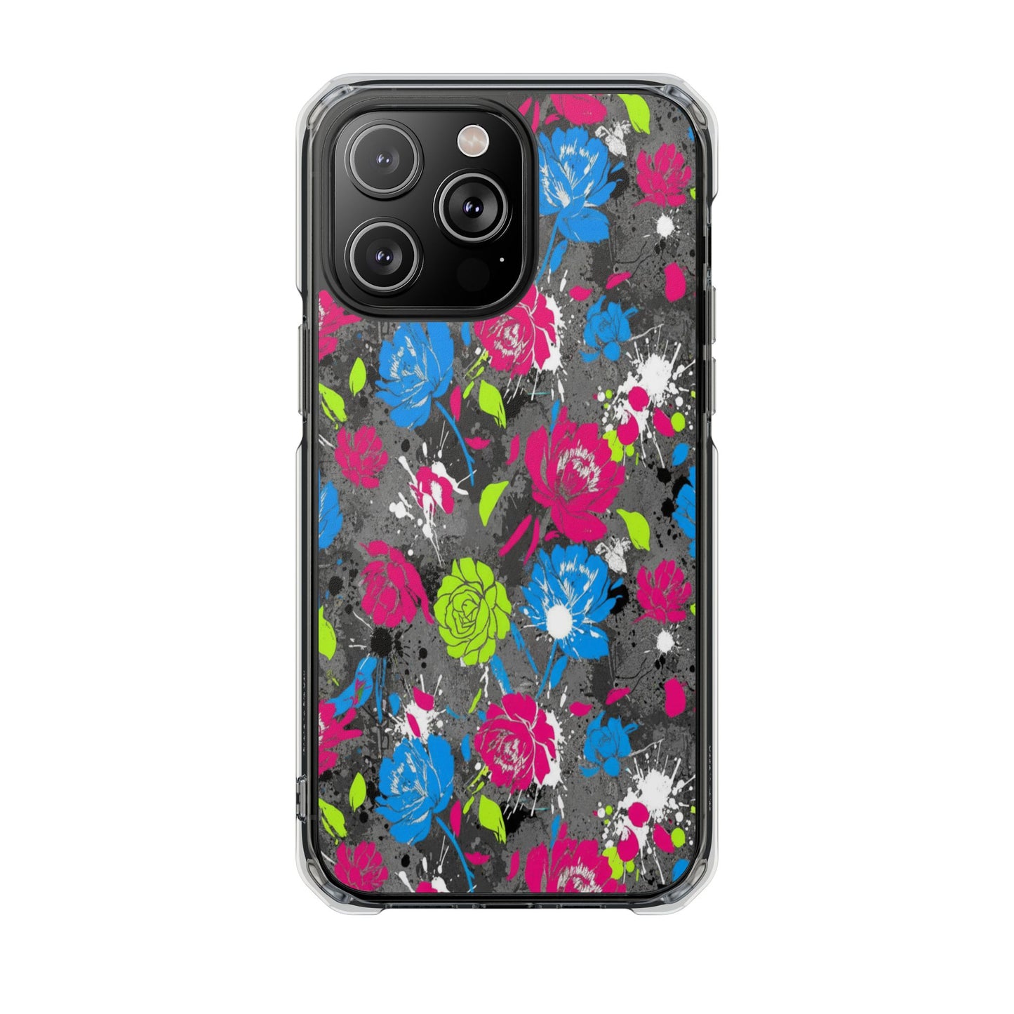Copy of Clear Magnetic Phone Case — Bright Tropical Floral Impact Protection