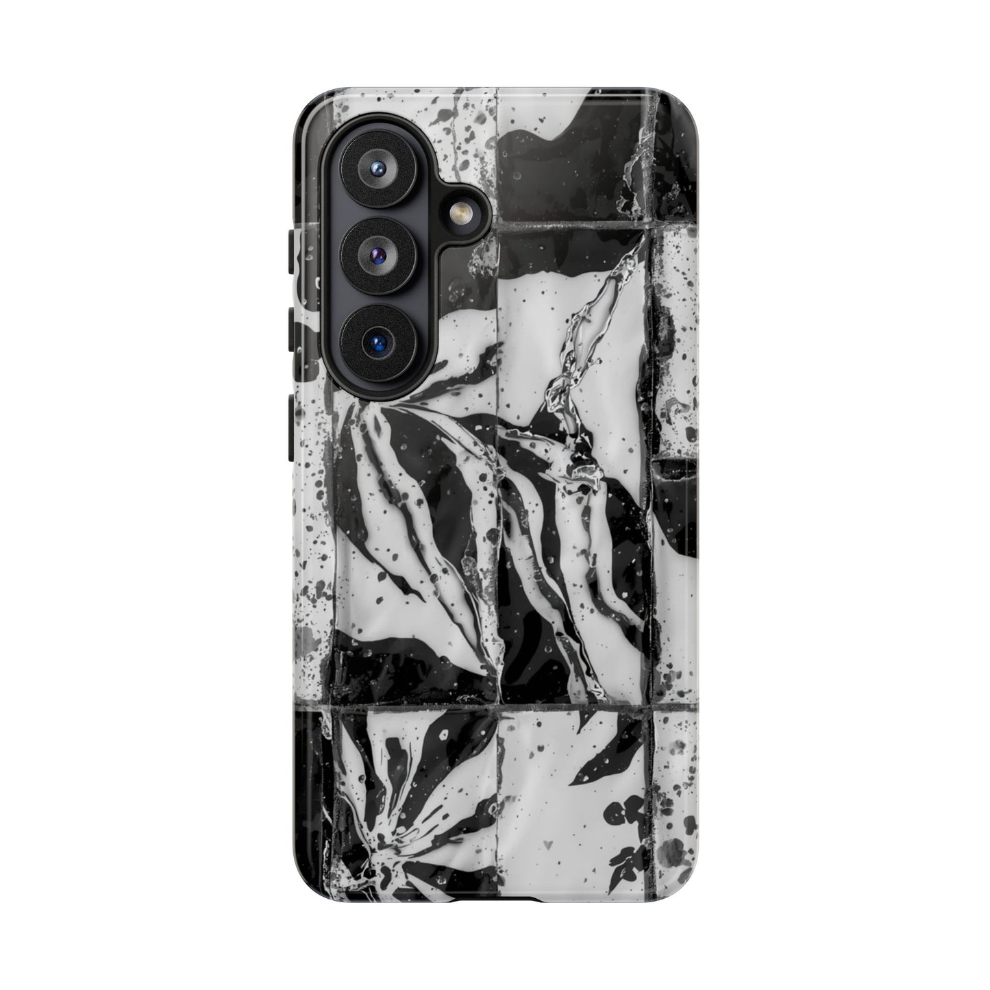 Monochrome Tile Floral Tough Phone Case
