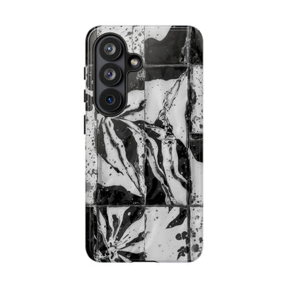 Monochrome Tile Floral Tough Phone Case