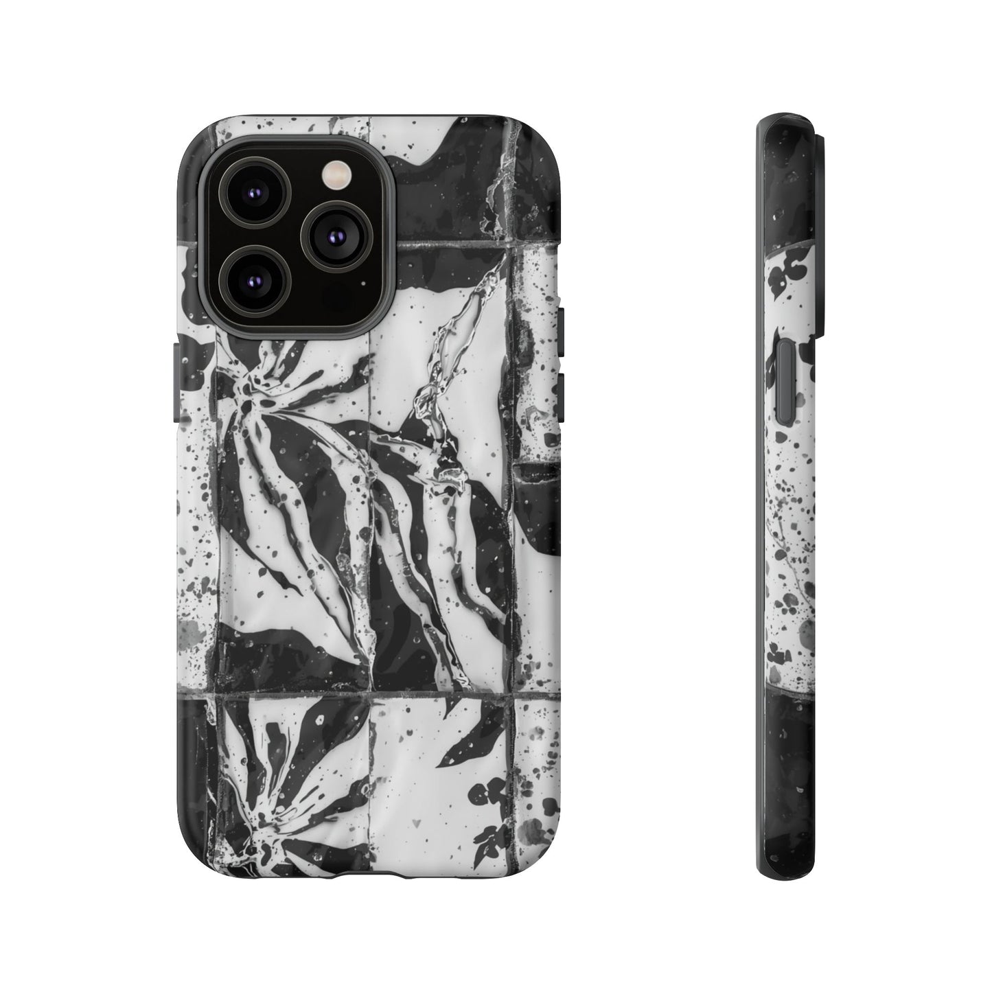 Monochrome Tile Floral Tough Phone Case