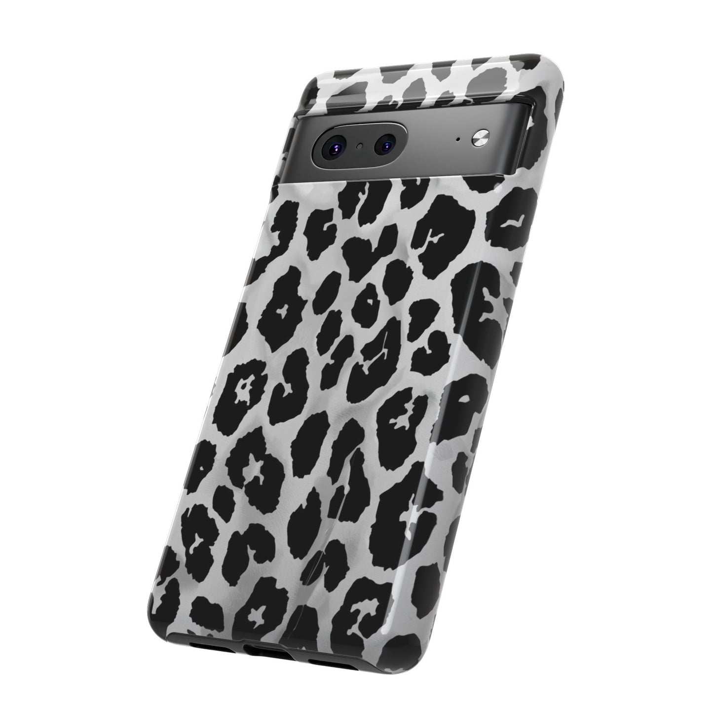Leopard Print Tough Phone Case – Black & White Animal Pattern Protective Cover
