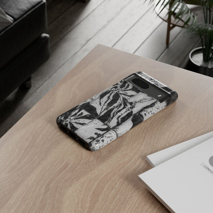 Monochrome Tile Floral Tough Phone Case
