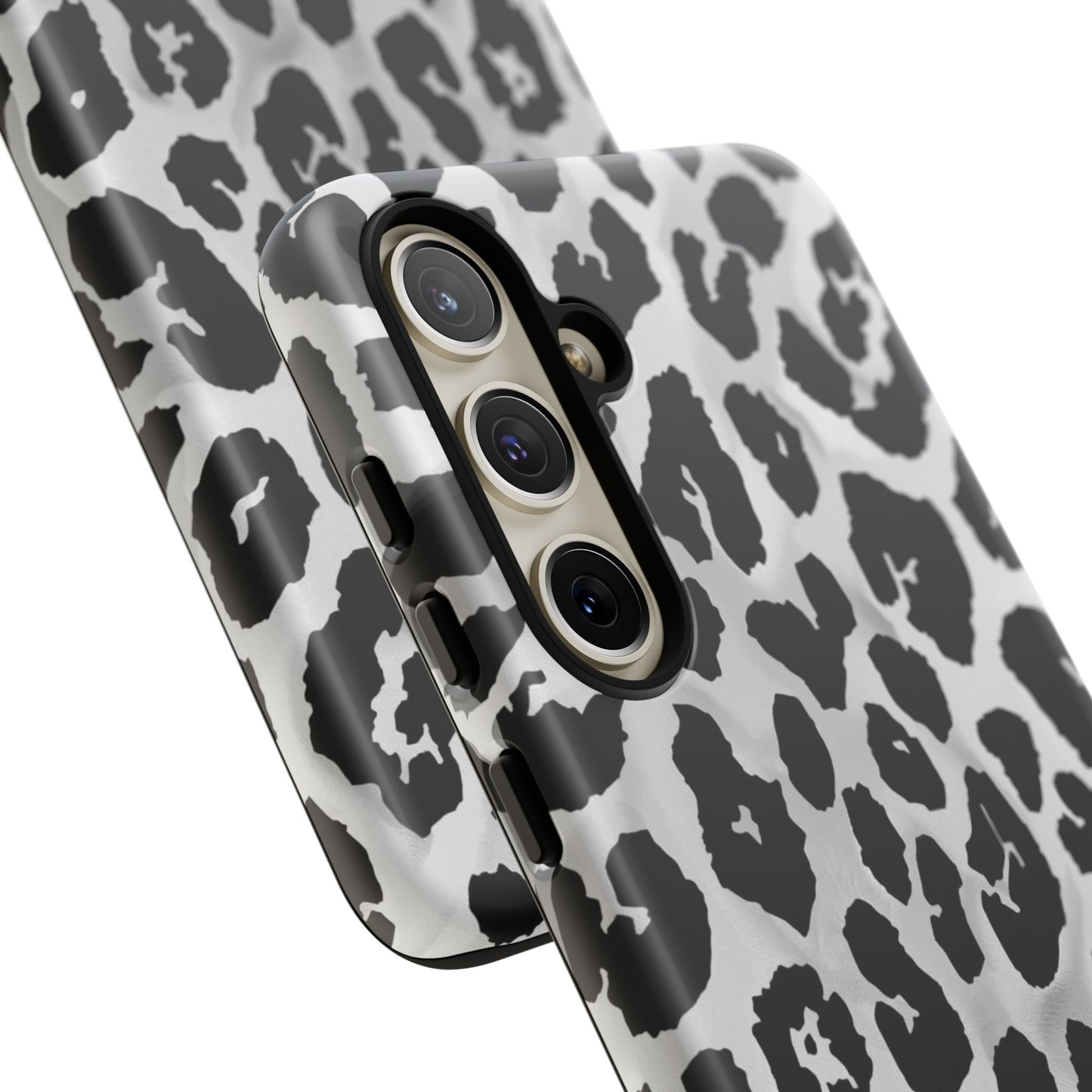 Leopard Print Tough Phone Case – Black & White Animal Pattern Protective Cover