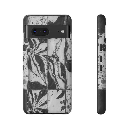 Monochrome Tile Floral Tough Phone Case
