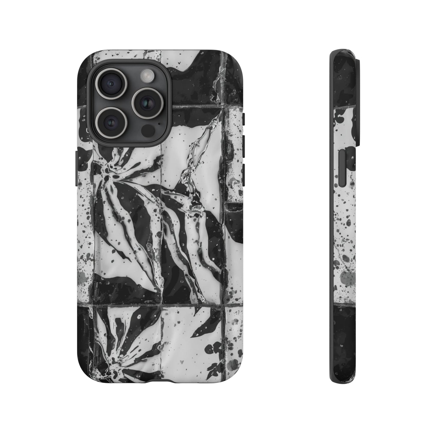 Monochrome Tile Floral Tough Phone Case