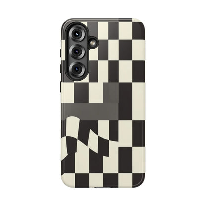 Checkerboard Wave Phone Case — Black & Cream Graphic Tough Case