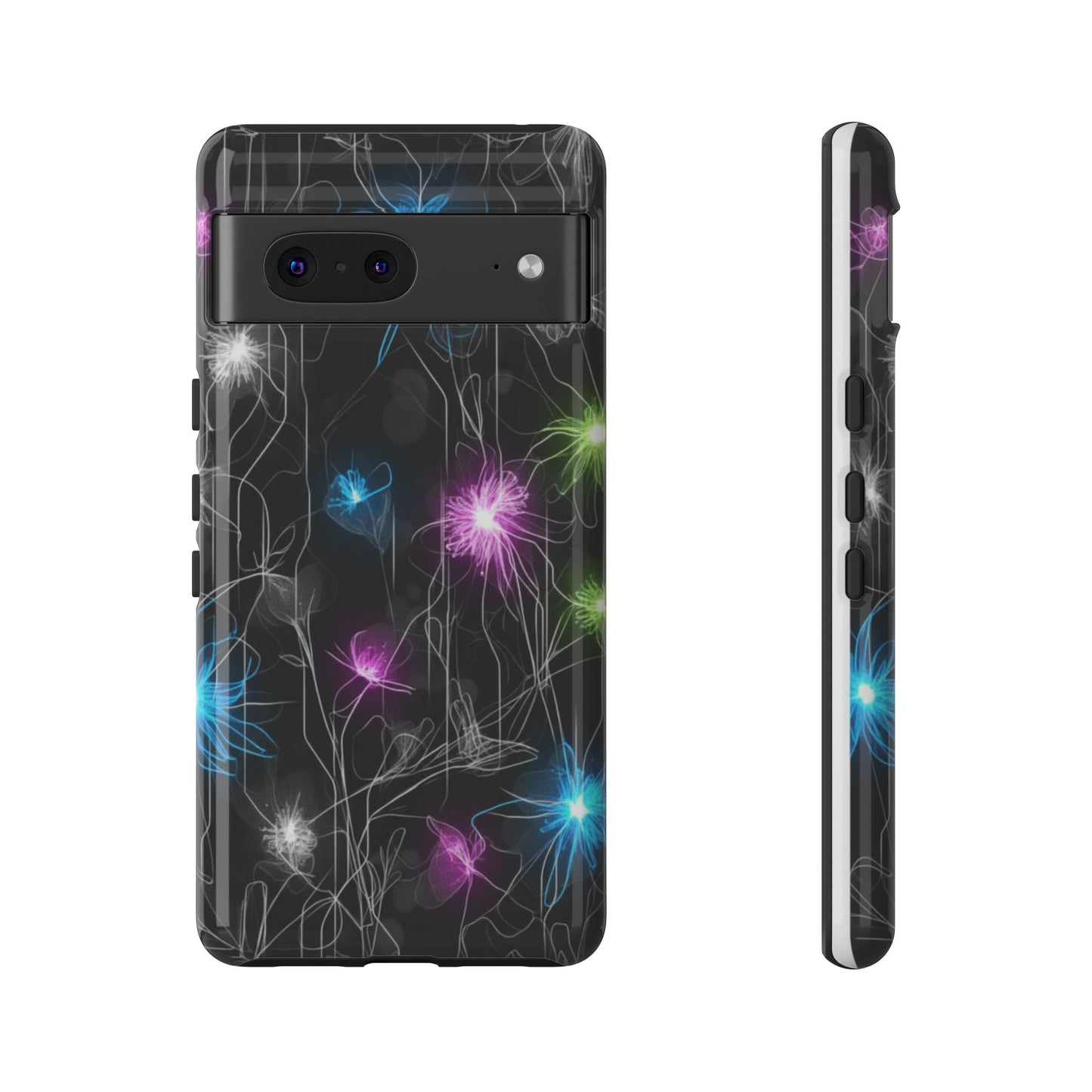 Neon Floral Tough Phone Case — Glow Flower Protective iPhone Cover