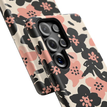 Floral Phone Case — Pink & Black Retro Blossom Protective Cover