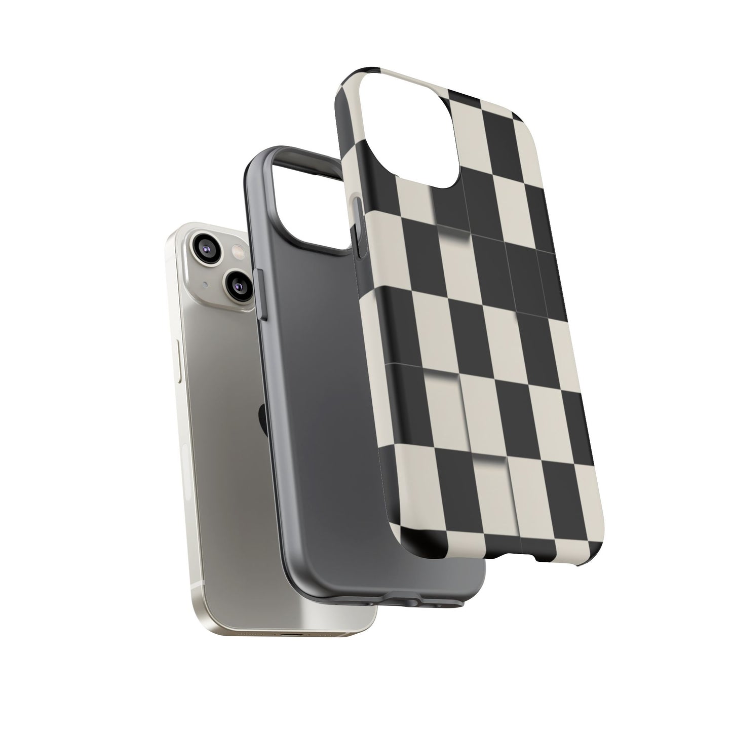 Checkerboard Tough Phone Case — Classic Black & Cream Grid Protective Cover