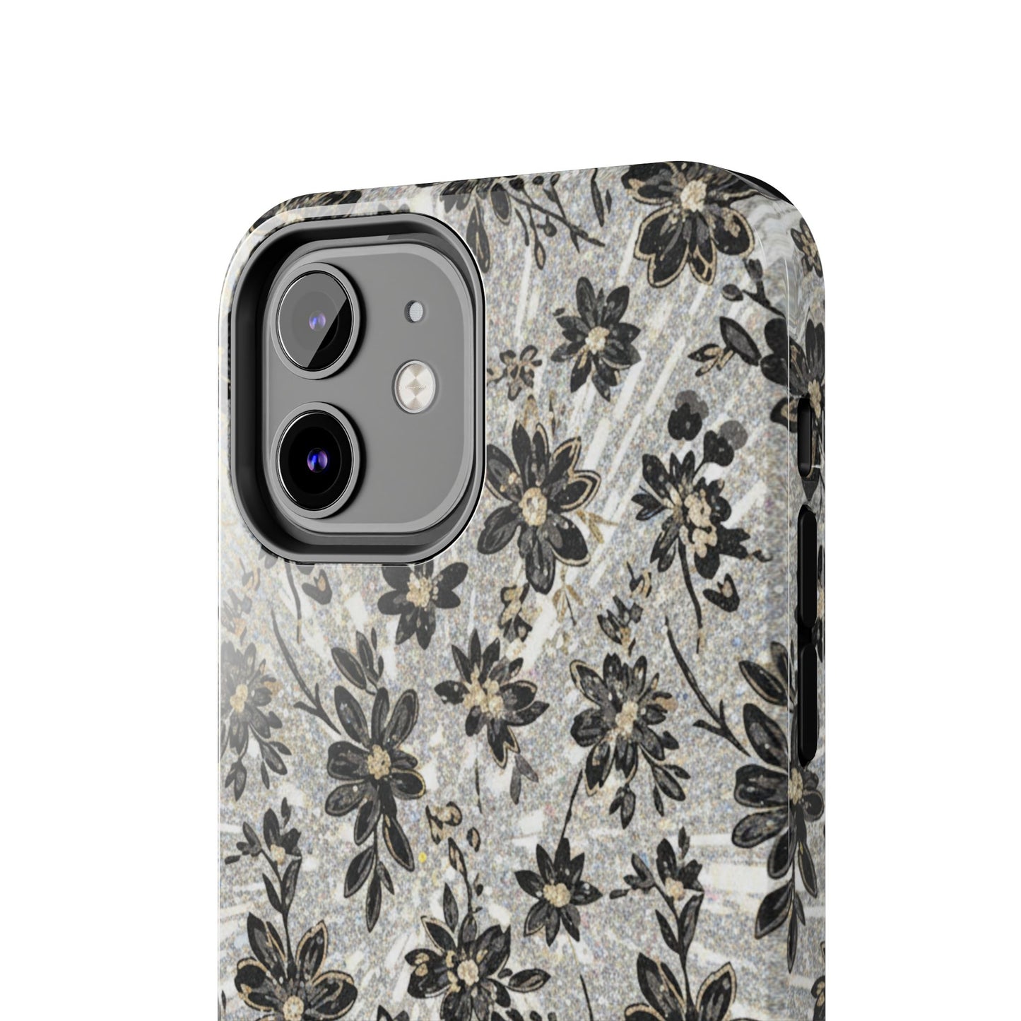 Floral Vintage Tough Phone Case — Black & Gray Rustic Flower Protective Case