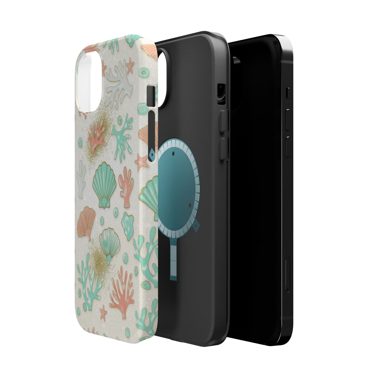 Sea Shells Magnetic Impact Phone Case — Pastel Coral & Teal Beach Design