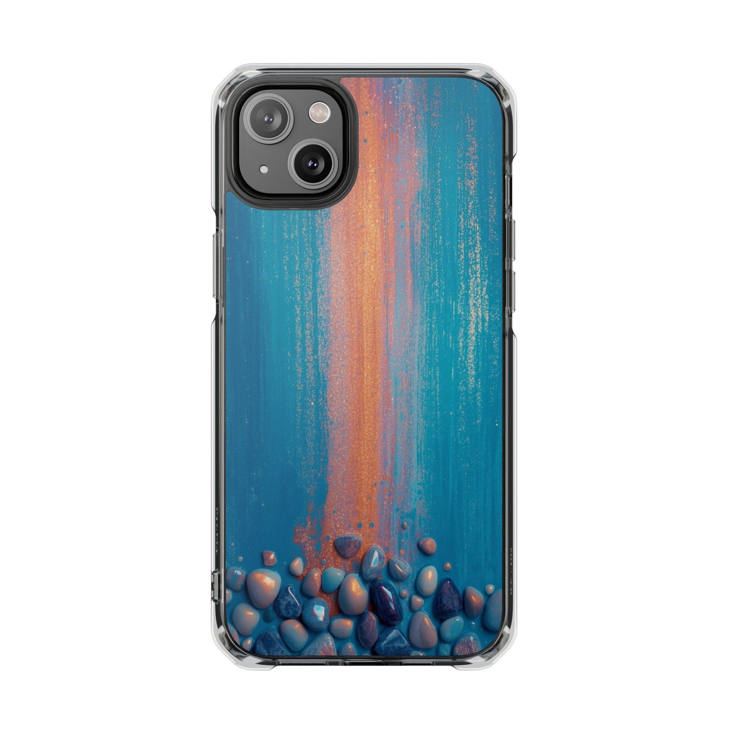 Clear Magnetic Phone Case — Abstract Blue Sunset Pebble Design