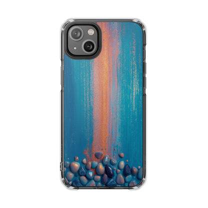 Clear Magnetic Phone Case — Abstract Blue Sunset Pebble Design